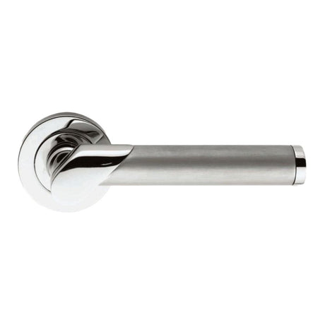 This is an image of a Serozzetta - Irwin Lever On Rose - Dual Finish-Polished/Satin Chrome that is availble to order from Trade Door Handles in Kendal.
