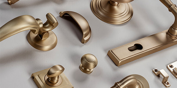 This image shows a range of ironmongery made by From The Anvil in Satin Brass