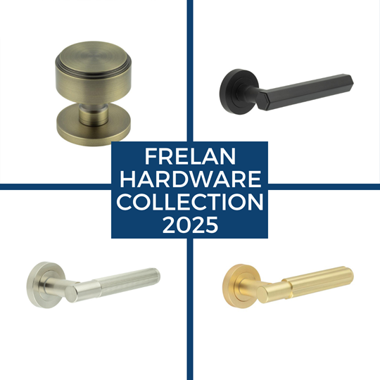 This is an image showing a collection of door handles by Frelan Hardware