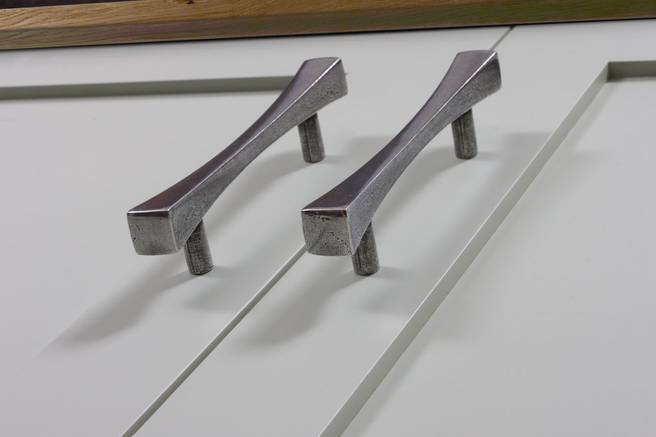 Image showing a pair of kitchen pull handles made by Finesse from solid pewter.  Available to order from Trade Door Handles in Kendal