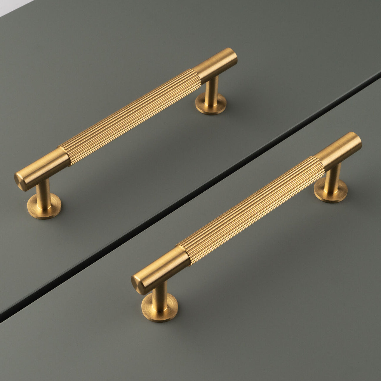 Image showing a pair of Cabinet Pull Handles in Satin Brass made by Carlisle Brass