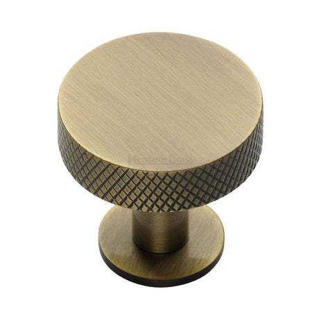 Heritage Brass Cabinet Knob Knurled Disc Design with Rose 38mm Antique Brass Finish