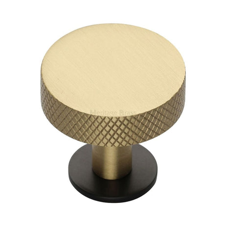 Two tone knurled disc cabinet knob in matt bronze and satin brass