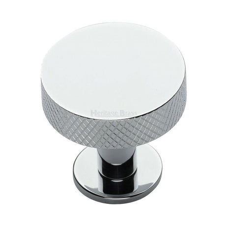 Heritage Brass Cabinet Knob Knurled Disc Design with Rose 38mm Polished Chrome Finish