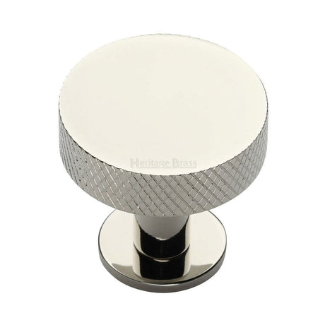 Heritage Brass Cabinet Knob Knurled Disc Design with Rose 38mm Polished Nickel Finish