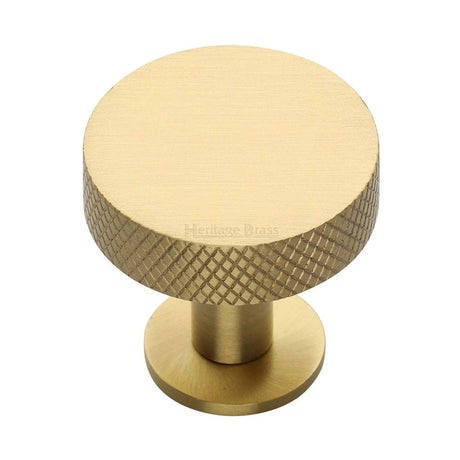 Heritage Brass Cabinet Knob Knurled Disc Design with Rose 38mm Satin Brass Finish