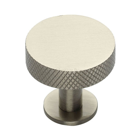Heritage Brass Cabinet Knob Knurled Disc Design with Rose 38mm Satin Nickel Finish