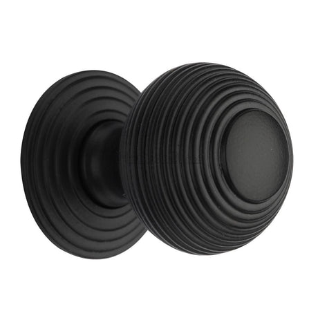 Heritage Brass Cabinet Knob Reeded Design with Base 38mm Matt Black Finish