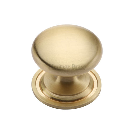 Heritage Brass Cabinet Knob Victorian Round Design with Base 38mm Satin Brass Finish