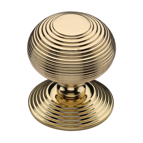 Heritage Brass reeded beehive centre door knob in polished brass