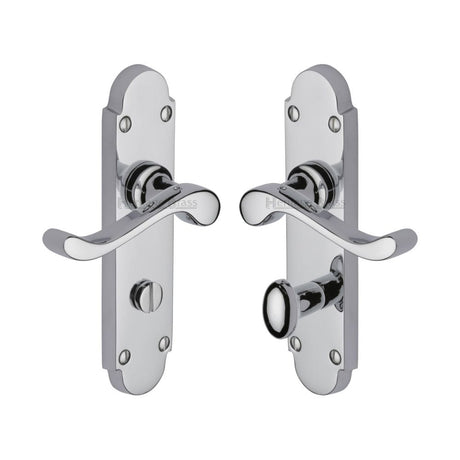 Polished chrome bathroom door handle on backplate