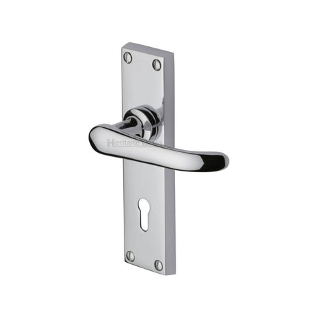 Heritage Brass Door Handle Lever Lock Windsor Design Polished Chrome Finish