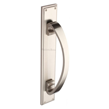 Heritage Brass Door Pull Handle on Plate Satin Nickel Finish
