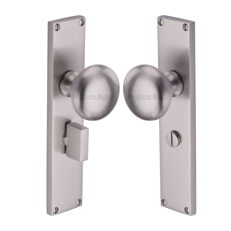 Heritage Brass Mortice Knob on Bathroom Plate Victoria Design Satin Nickel Finish