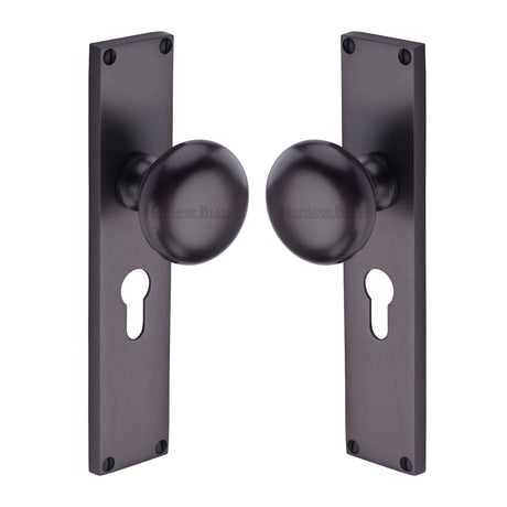 Heritage Brass Mortice Knob on Euro Profile Plate Victoria Design Matt Bronze Finish