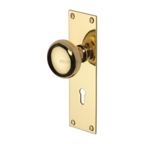 Heritage Brass Mortice Knob on Lock Plate Balmoral Design Polished Brass Finish