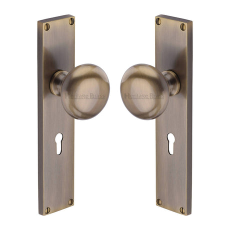Heritage Brass Mortice Knob on Lock Plate Victoria Design Antique Brass Finish