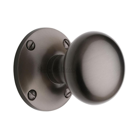 Heritage Brass Mortice Knob on Rose Kensington Design Matt Bronze Finish