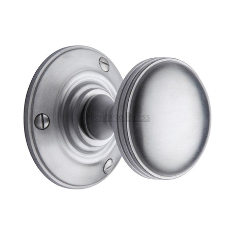 Heritage Brass Mortice Knob on Rose Richmond Design Satin Chrome Finish