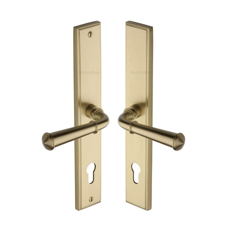 Heritage Brass Multi-Point Door Handle Lever Lock Colonial RH Design Satin Brass Finish