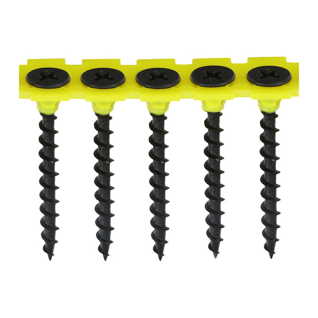 This is an image of Timco - Collated Drywall Screws - PH - Bugle - Coarse Thread - Black 3.5 x 25mm - (1000 PCS Box) 00025COLDYS