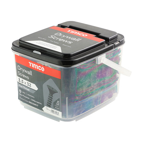 This is an image of Timco - Drywall Screws - PH - Bugle - Fine Thread - Black 3.5 x 32mm - (2000 PCS Tub) 00032DRYT