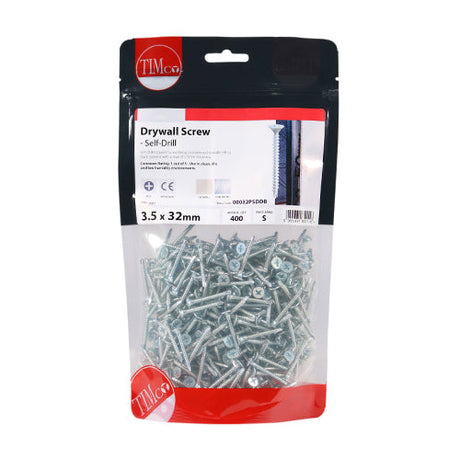 This is an image of Timco - Drywall Screws - PH - Bugle - Self Drilling - Zinc 3.5 x 32mm - (400 PCS TIMbag) 00032PSDDB
