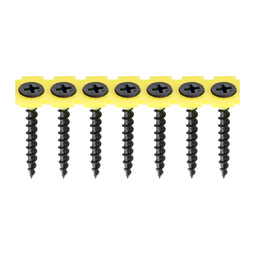 This is an image of Timco - Collated Drywall Screws - PH - Bugle - Coarse Thread - Black 3.5 x 35mm - (1000 PCS Box) 00035COLDYS