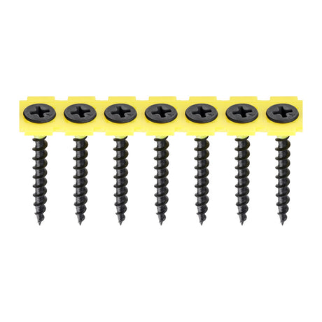 This is an image of Timco - Collated Drywall Screws - PH - Bugle - Coarse Thread - Black 3.5 x 35mm - (1000 PCS Box) 00035COLDYS
