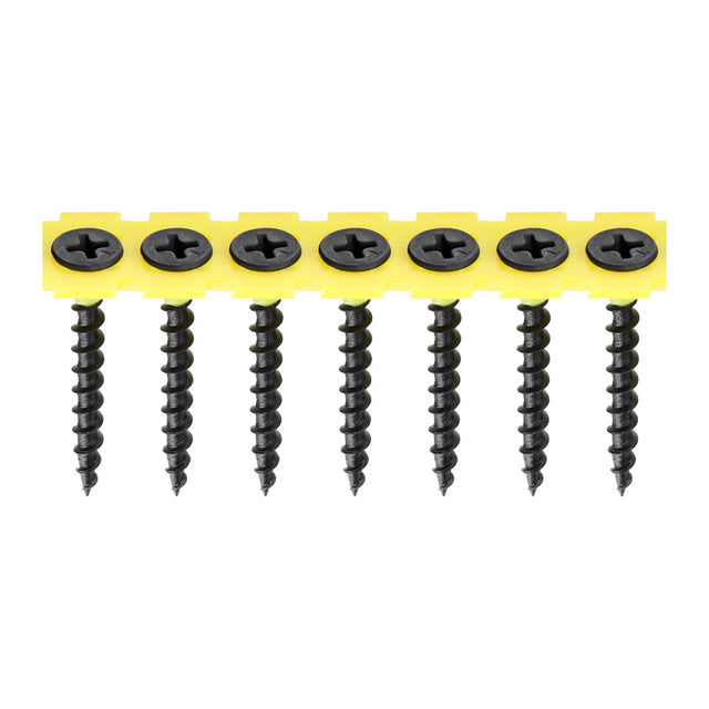 This is an image of Timco - Collated Drywall Screws - PH - Bugle - Coarse Thread - Black 3.5 x 35mm - (1000 PCS Box) 00035COLDYS