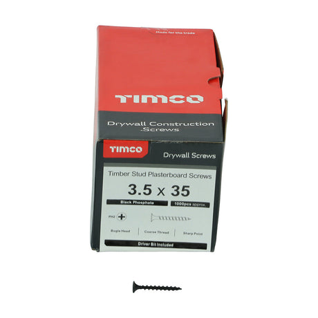 This is an image of Timco - Drywall Screws - PH - Bugle - Coarse Thread - Grey 3.5 x 35mm - (1000 PCS Box) 00035DRYC