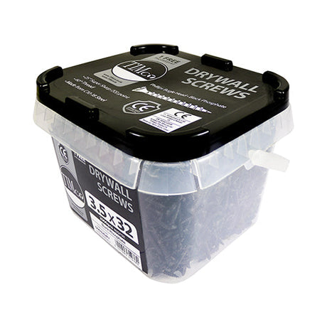 This is an image of Timco - Drywall Screws - PH - Bugle - Coarse Thread - Black 3.5 x 38mm - (1500 PCS Tub) 00038DRYCT