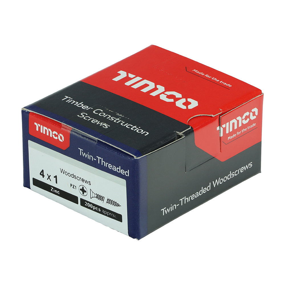 This is an image of Timco - Twin-Threaded Woodscrews - PZ - Double Countersunk - Zinc 4 x 1" - (200 PCS Box) 00041CWZ