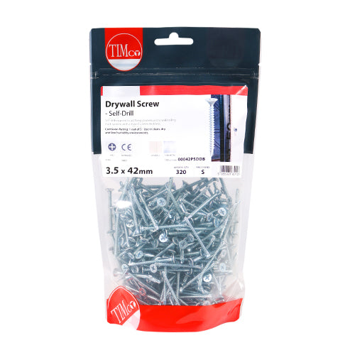 This is an image of Timco - Drywall Screws - PH - Bugle - Self Drilling - Zinc 3.5 x 42mm - (320 PCS TIMbag) 00042PSDDB