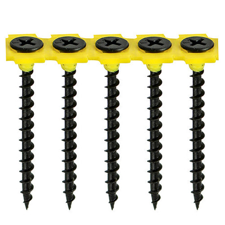 This is an image of Timco - Collated Drywall Screws - PH - Bugle - Coarse Thread - Black 3.5 x 45mm - (1000 PCS Tub) 00045CDRYTUB