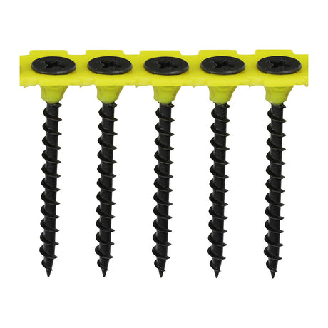 This is an image of Timco - Collated Drywall Screws - PH - Bugle - Coarse Thread - Black 3.5 x 45mm - (1000 PCS Box) 00045COLDYS