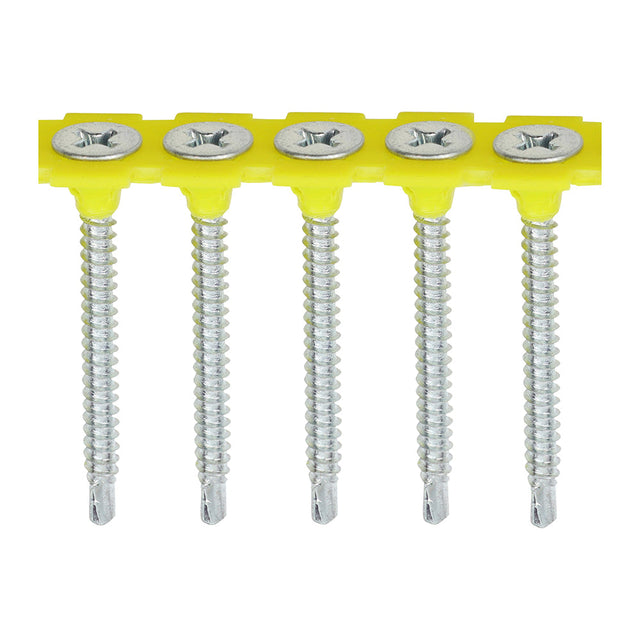 This is an image of Timco - Collated Drywall Screws - PH - Bugle - Self Tapping Thread - Self Drilling - Zinc 3.5 x 45mm - (1000 PCS Box) 00045COLLSD