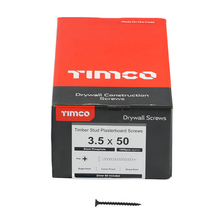 This is an image of Timco - Drywall Screws - PH - Bugle - Coarse Thread - Grey 3.5 x 50mm - (1000 PCS Box) 00050DRYC