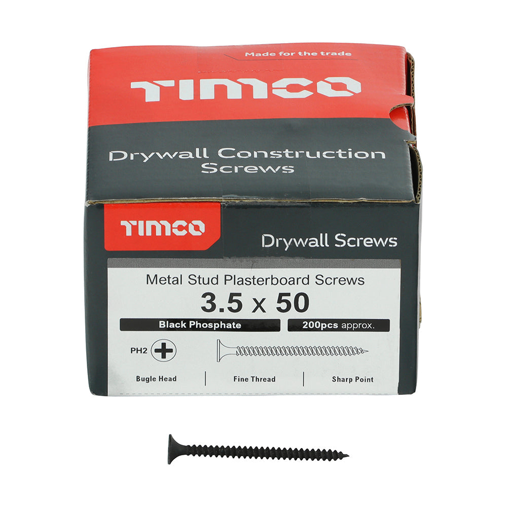 This is an image of Timco - Drywall Screws - PH - Bugle - Fine Thread - Grey 3.5 x 50mm - (200 PCS Box) 00050DRYS