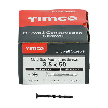 This is an image of Timco - Drywall Screws - PH - Bugle - Fine Thread - Grey 3.5 x 50mm - (200 PCS Box) 00050DRYS