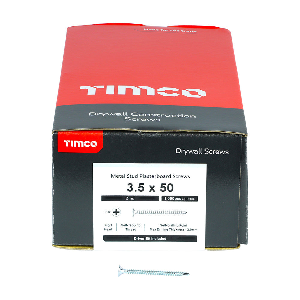 This is an image of Timco - Drywall Screws - PH - Bugle - Self Drilling - Zinc 3.5 x 50mm - (1000 PCS Box) 00050PSDD