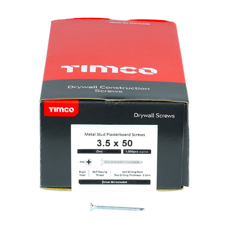 This is an image of Timco - Drywall Screws - PH - Bugle - Self Drilling - Zinc 3.5 x 50mm - (1000 PCS Box) 00050PSDD