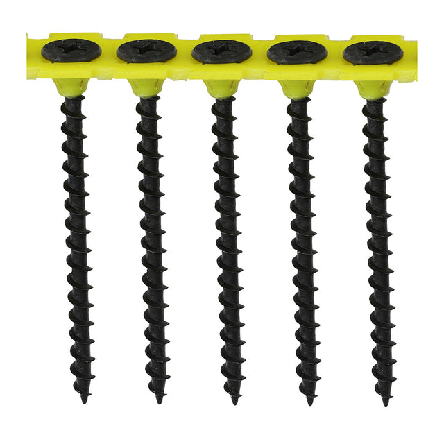 This is an image of Timco - Collated Drywall Screws - PH - Bugle - Coarse Thread - Black 3.5 x 55mm - (1000 PCS Box) 00055COLDYS