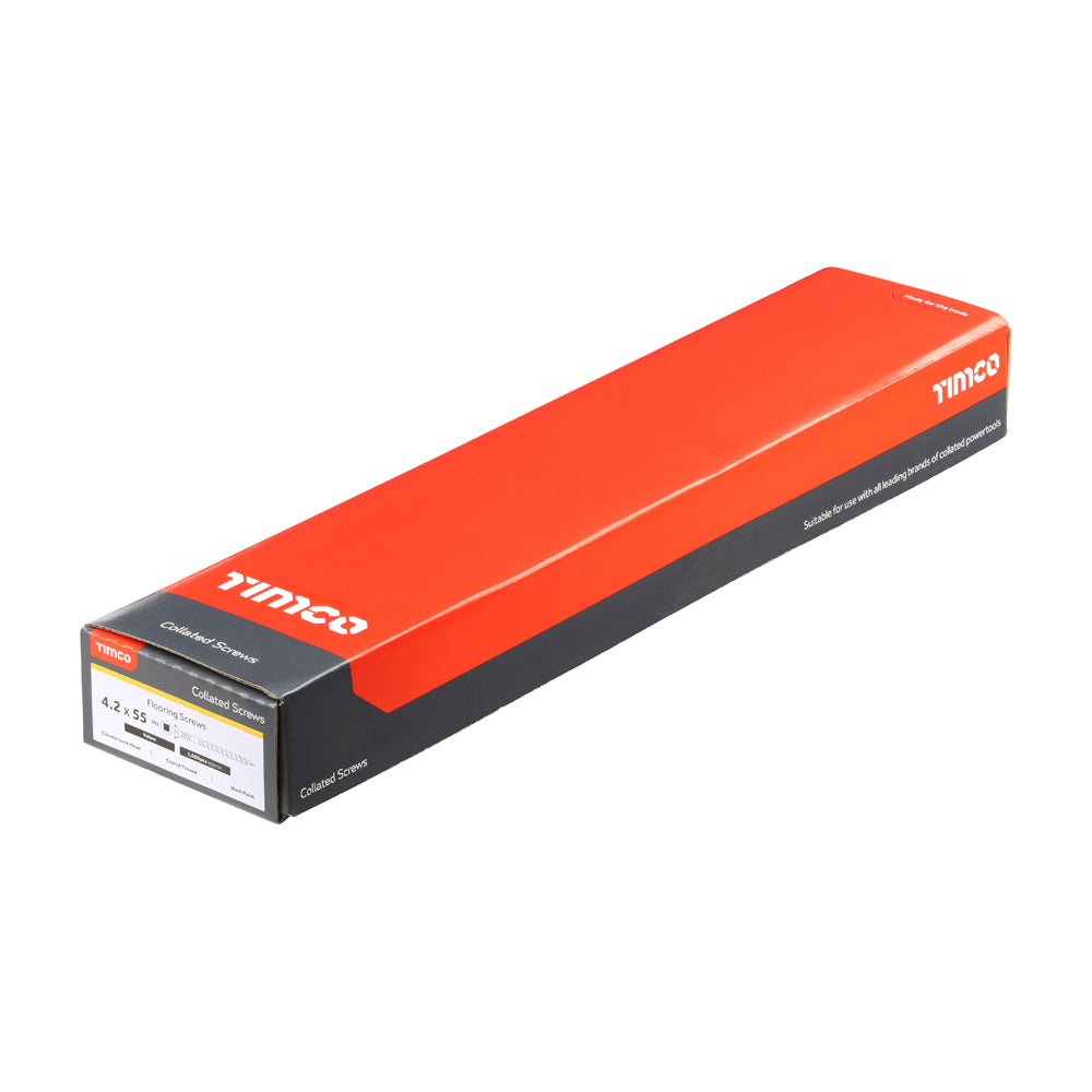 This is an image of Timco - Collated Flooring Screws - SQ - Countersunk - Yellow 4.2 x 55mm - (1000 PCS Box) 00055COLLF