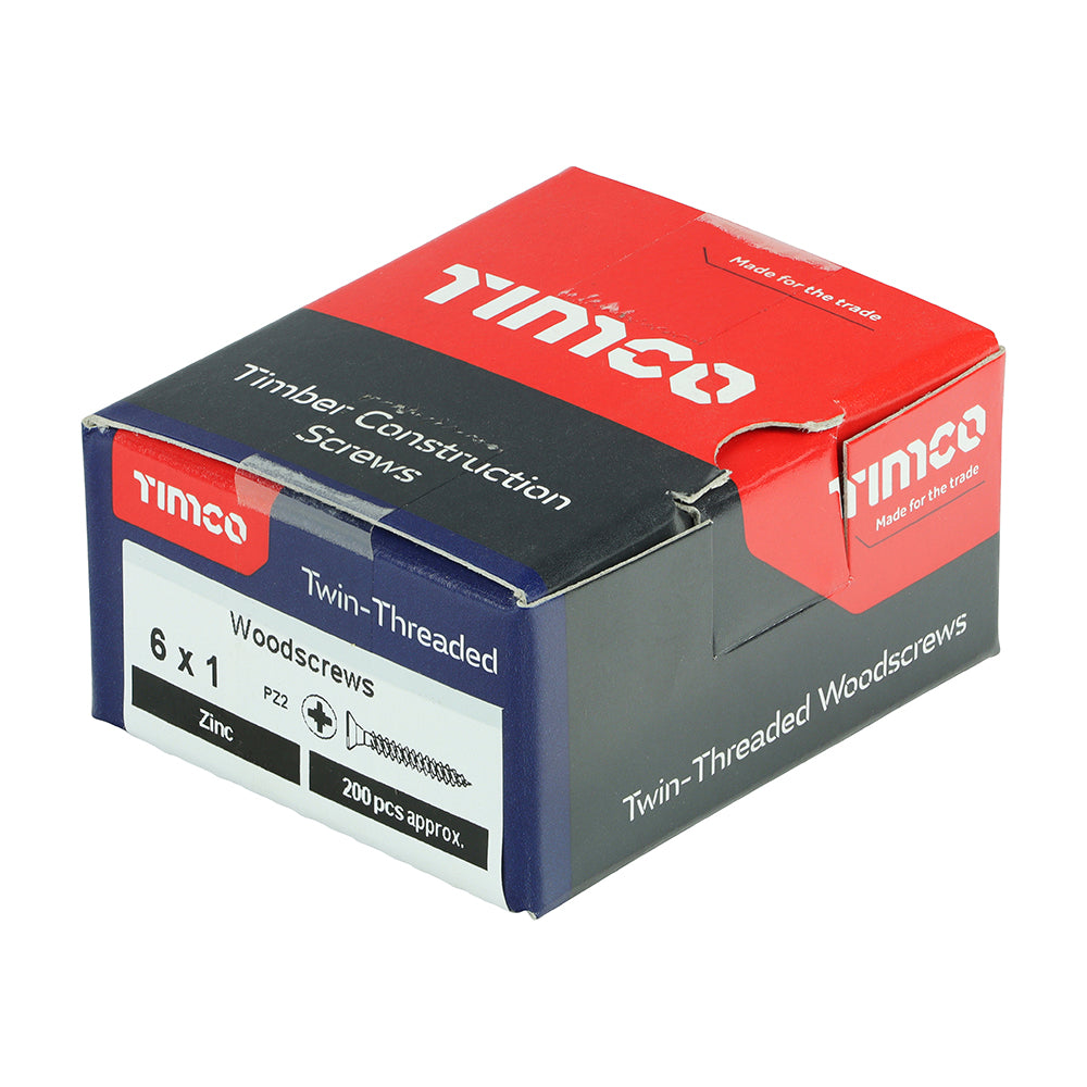 This is an image of Timco - Twin-Threaded Woodscrews - PZ - Double Countersunk - Zinc 6 x 1" - (200 PCS Box) 00061CWZ