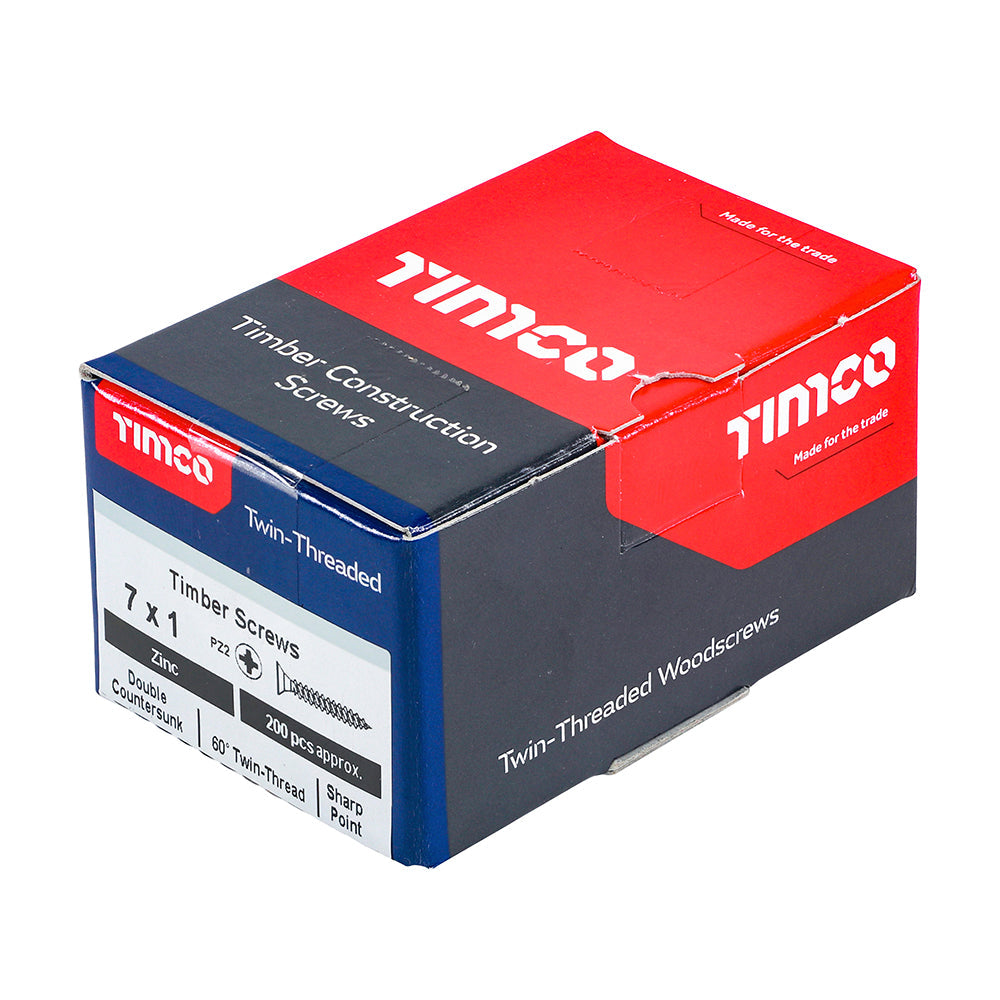 This is an image of Timco - Twin-Threaded Woodscrews - PZ - Double Countersunk - Zinc 7 x 1" - (200 PCS Box) 00071CWZ
