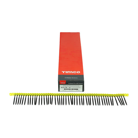 This is an image of Timco - Collated Drywall Screws - PH - Bugle - Coarse Thread - Black 4.2 x 75mm - (500 PCS Box) 00075COLDYS