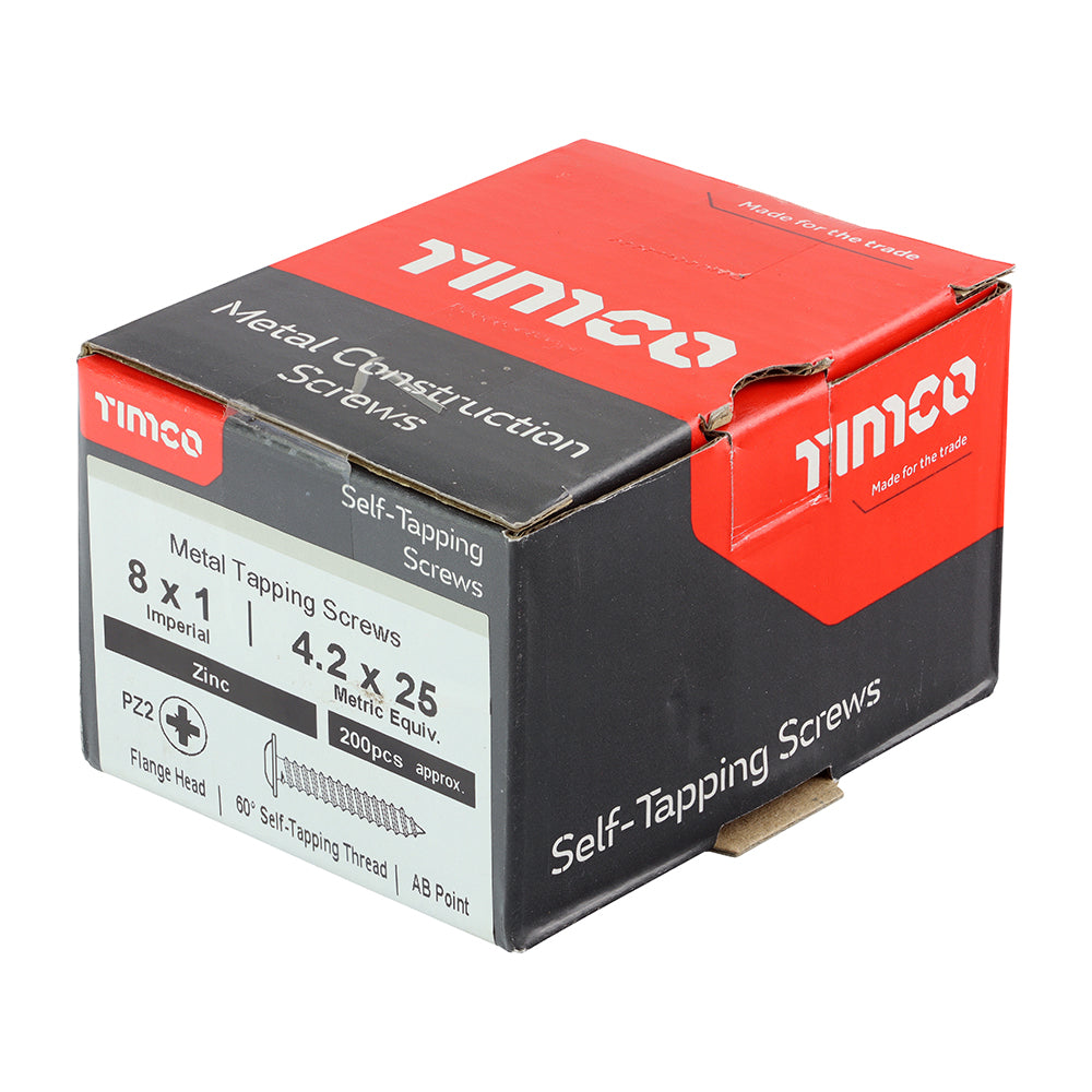 This is an image of Timco - Metal Tapping Screws - PZ - Flange - Self-Tapping - Zinc 8 x 1" - (200 PCS Box) 00081CFAZS
