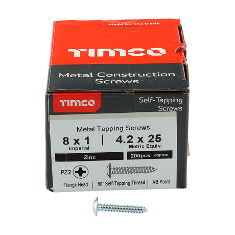 This is an image of Timco - Metal Tapping Screws - PZ - Flange - Self-Tapping - Zinc 8 x 1" - (200 PCS Box) 00081CFAZS