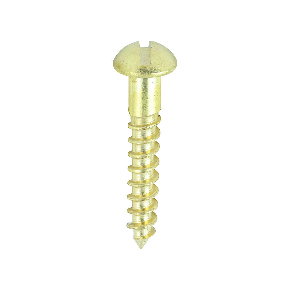 This is an image of Timco - Solid Brass Timber Screws - SLOT - Round 8 x 1" - (200 PCS Box) 00081RBS